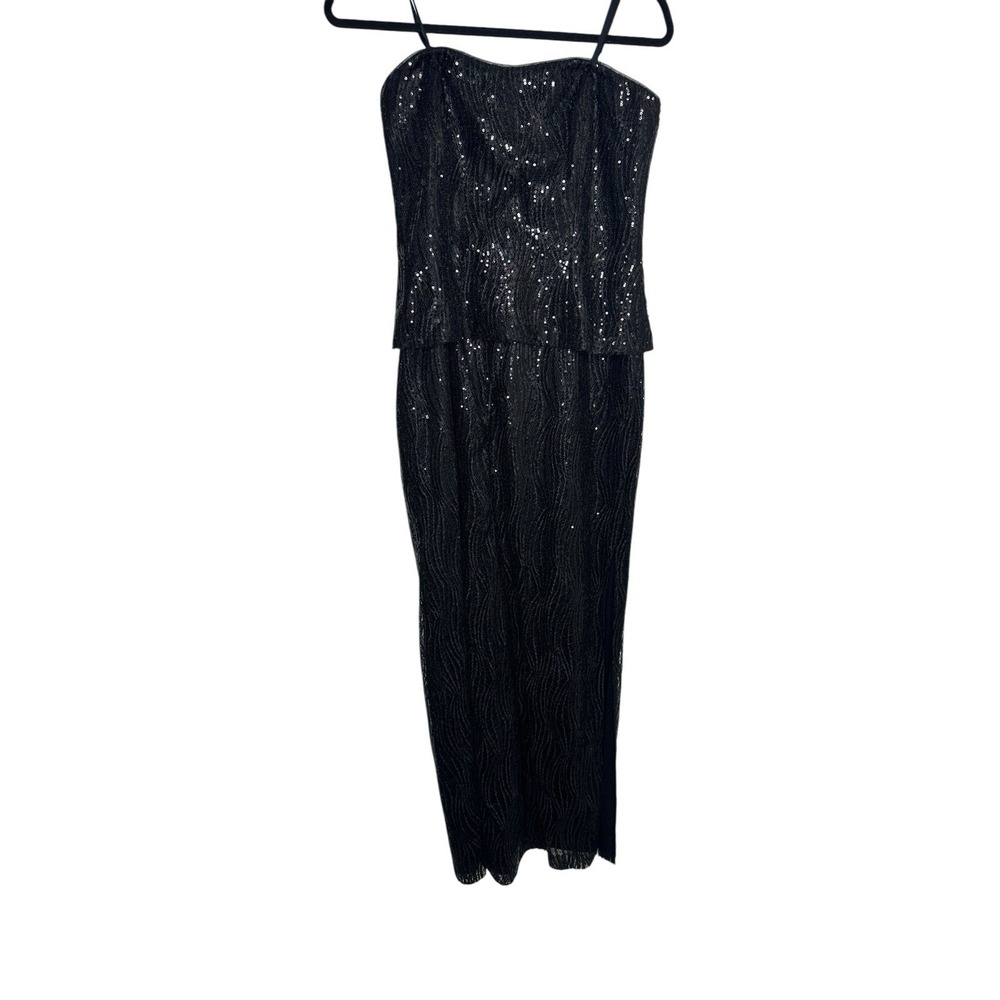 LAUREN Ralph Lauren Black Tie Sequin Strapless Evening Gown 8 Formal Dress M